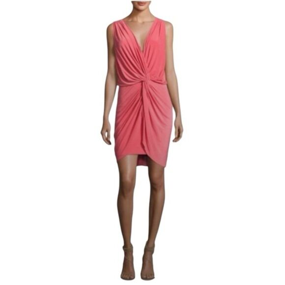 MISA Los Angeles Coral Pink Leza Front Tie Mini Dress Size Small - Picture 1 of 14